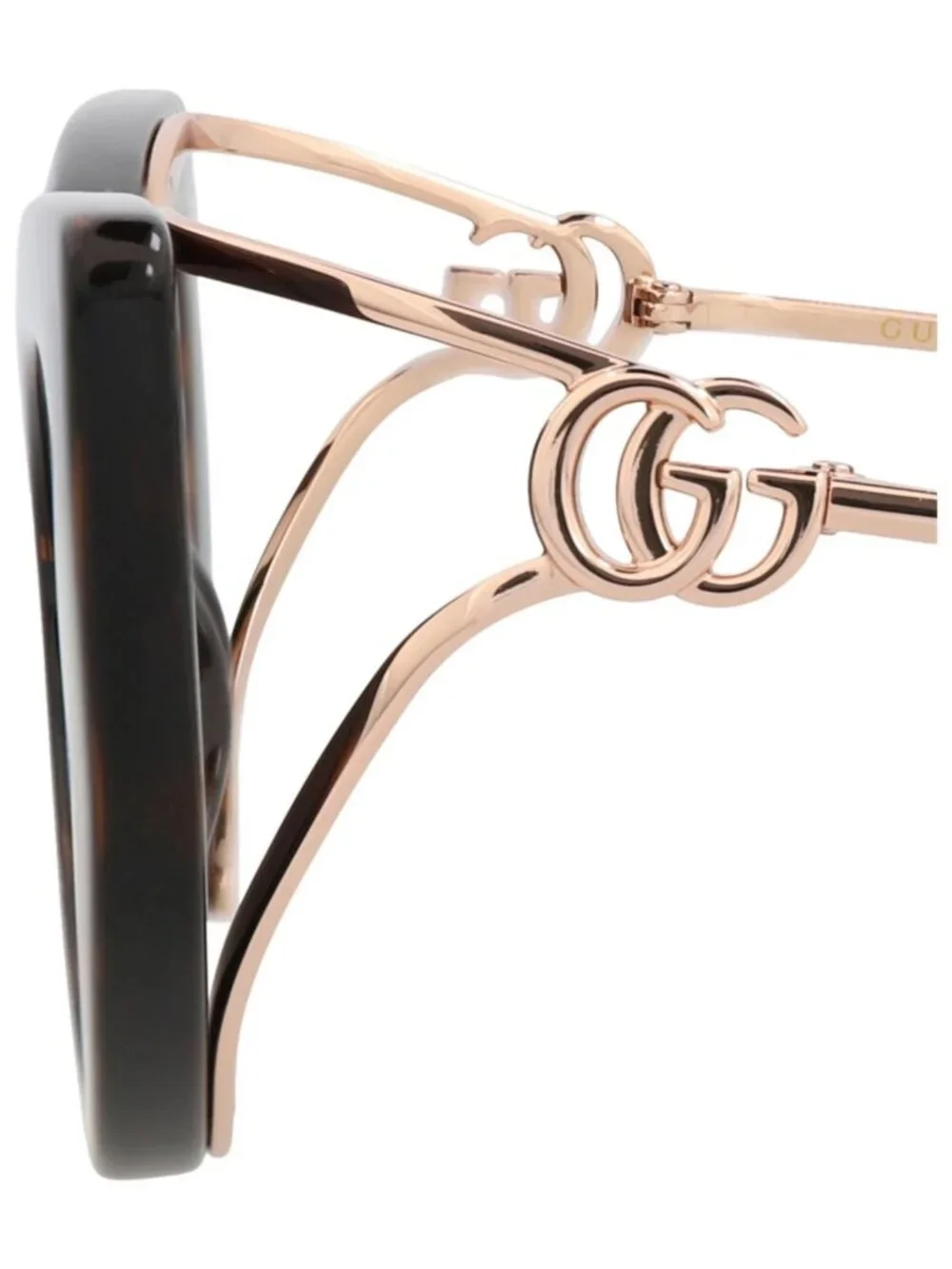 New Gucci Women's Sunglasses Cat Eye Injection Frame Havana Gold Brown